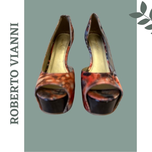 🛍️3/$40 Roberto Vianni Open Toe Stilleto Platform Fabric Multi Color 7.5 / 38 - Picture 7 of 10